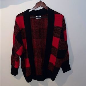 red and black plaid cardigan